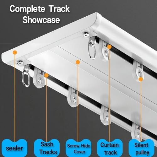 Ceiling Mount Double Curtain Track with Pulley & Hooks, Heavy Duty Drapery Rails for Living Room & Bedroom Room Dividers, 150cm (58.8in) - White