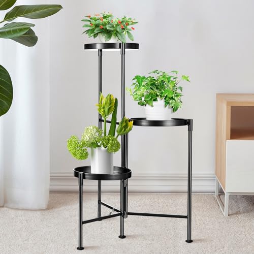 joyrally Metal 3 Tier Plant Stand Gold Indoor Outdoor -27\'\' Tall Plant Stand 3 Plant Holders Rustproof Heavy Duty Wrought Iron Planter Organizer Shelf Corner Plant Stand Display Rack for Garden Patio