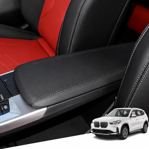 Great-luck PU Leather Armrest Cover for BMW X1 2023-2026 Black Stitching