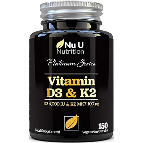 Vitamin D3 4000 IU and Vitamin K2 100μg MK7 - 5 Month Supply 150 Capsules - Vitamin D3 & K2 - Quadruple Strength Cholecalciferol - K2 from Natto - Made in the UK Cover
