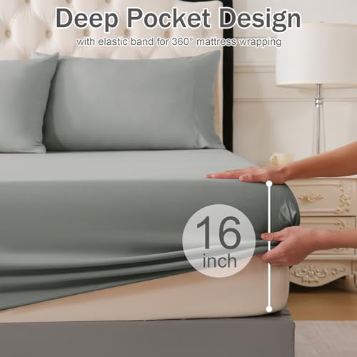 MICORAL Full Bed Sheets Set, Soft Breathable Bedding Sheet Set, Sheets Set with 16" Deep Pocket Design (4 Pieces, Full, Silver Grey) by MICORAL - Used condition - Image 6