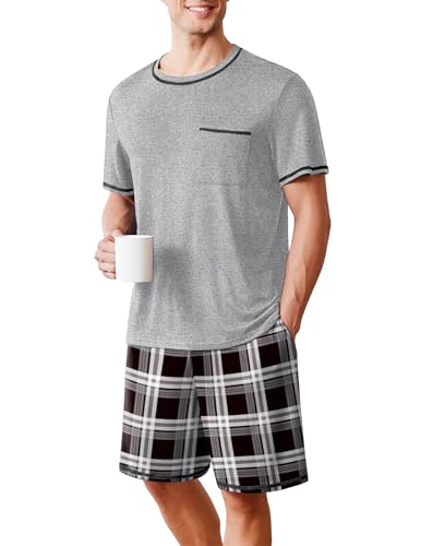 Image of Ekouaer Men's Pajamas Set Casual Short Sleeve Shirts and Shorts Soft 2 Piece Loungewear With Pockets
