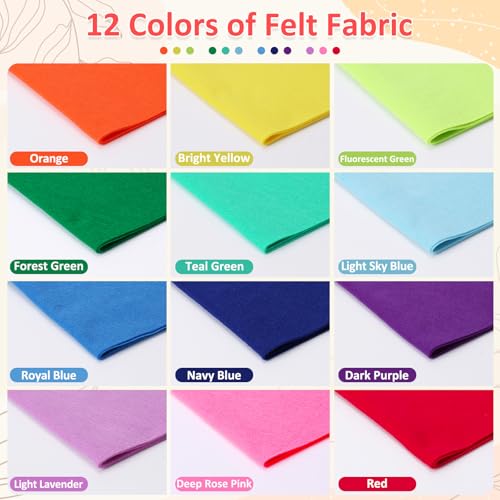 Image of XSEINO 12 Rolls 8 inchx35 inch 1.4mm Thick Soft Felt Fabric Sheet 12 Assorted Gradient Series Colors Felt Pack for DIY Craft Sewing Squares Nonwoven Patchwork