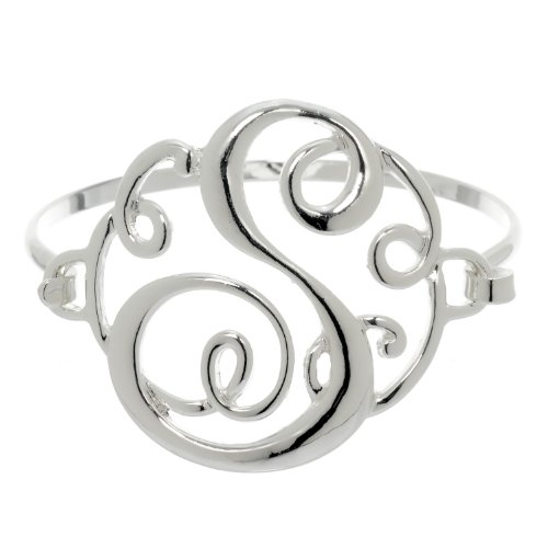 PammyJ Silvertone Initial Bangle Bracelet