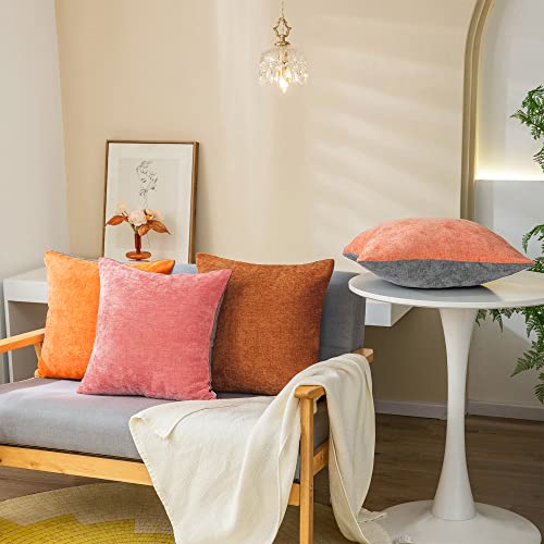 Calitime Throw Pillow Covers Set Of 4 Modern Multi-Color Matching Double-Colored Design Cozy Soft Chenille Cushion Cases Shells For Couch Sofa Home Decor 18 X 18 Inches Living Coral Cantaloupe Orange #TOP11