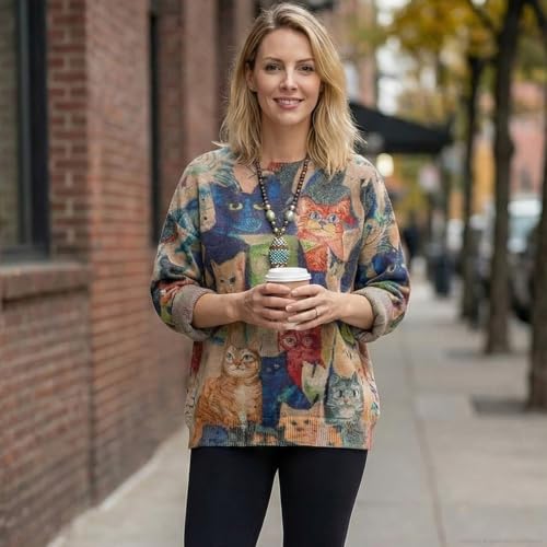 Image of Women's Oversized Graphic Print Knit Pullover Sweater