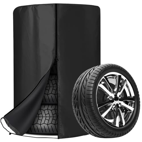 Universale Reifenabdeckung, 80 x 120 cm Auto Reifenabdeckung, wasserdichte Staubdicht Reifenschutzhülle, Universale Reifentaschen mit Reißverschluss für 4 Reifen - Schwarz