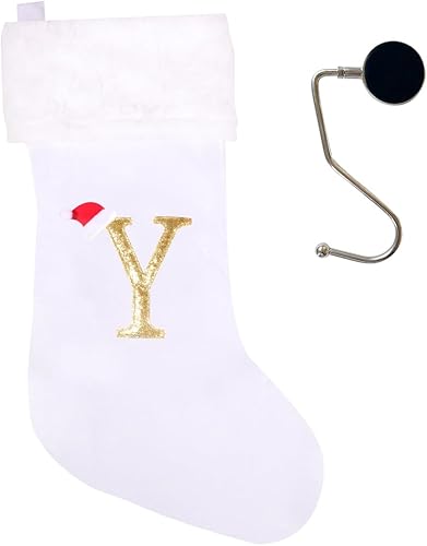 Vista 115 de Medias de Navidad con monograma de 20 pulgadas con letras, medias de Navidad súper suaves, medias grandes con monograma, medias de letras rojas