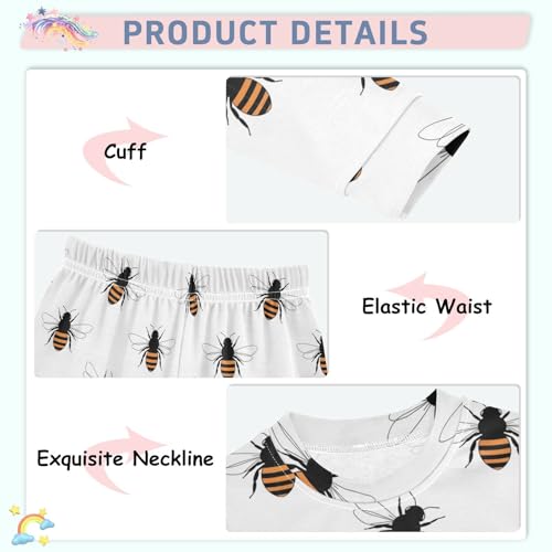 Pajama Sets Long Sleeve Cartoon Insect Bee Pattern Soft Comfy Sleepwear 2 Piece PJS 3-8T4