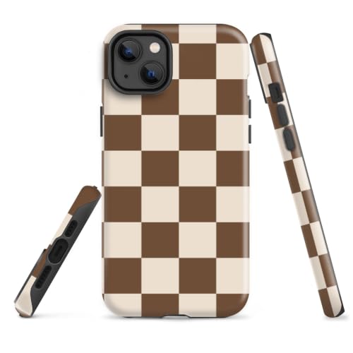 Cute Deep Chocolate Brown Checkerboard Phone Case for iPhone 15 Plus