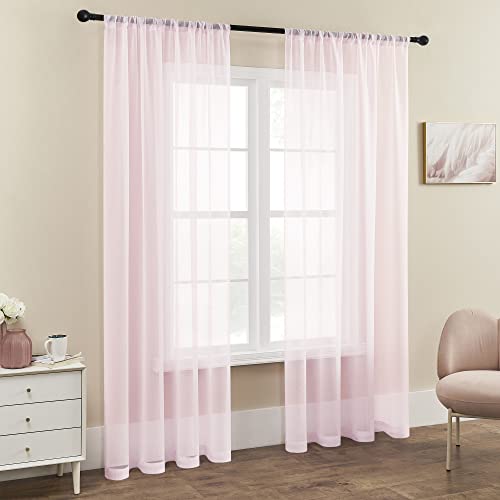Mrtrees Sheer Curtains Pink 84 Inches Long Sheers Girls Room Nursery Transparent Voile Curtain Panel Bedroom Rod Pocket Window Treatment Set 2 Panels Living Room Sliding Glass Door #TOP3