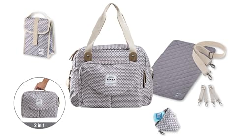 BÉAba, Borsa Fasciatoio GenèVe Ii, Borsone Per Pannolini, Materassini Per Il Cambio Dei Neonato, Modulabile, Taschino Isotermico Per Pasti, Sistema Di Aggancio Al Passeggino - Grigio/Corail - 5