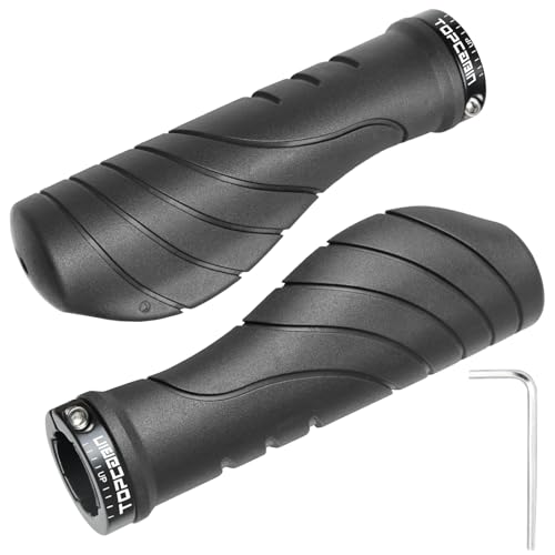 TOPCABIN Bicycles Handlebar Grips, Aluminum Lock-on Ergonomic Bike Grips, Cushion Vibrations Comfort Bike Handlebar Grips, Mountain MTB BMX Bicycles Grips for Scooter (Ergonomic E(Black))
