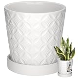 KOTARBAU® Pflanzentopf mit Untersetzer Weiß ⌀ 13 cm Höhe: 15 cm Glasierte Keramik Blumentopf groß Plant Pot Kaktus Topf mit Untersetzer Übertopf mit Untersetzer Blumentöpfe