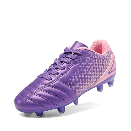 DREAM PAIRS Boys Girls Outdoor Sport Football Shoes Soccer Cleats for Little/Big Kid 12 Little Kid Light/Purple/Pink