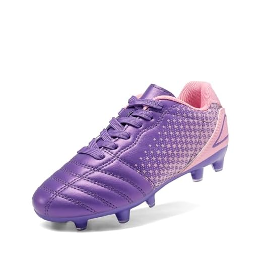 DREAM PAIRS Boys Girls SUPERFLIGHT-1K Outdoor Football Shoes Soccer Cleats Light/Purple/Pink Size 13 Little Kid