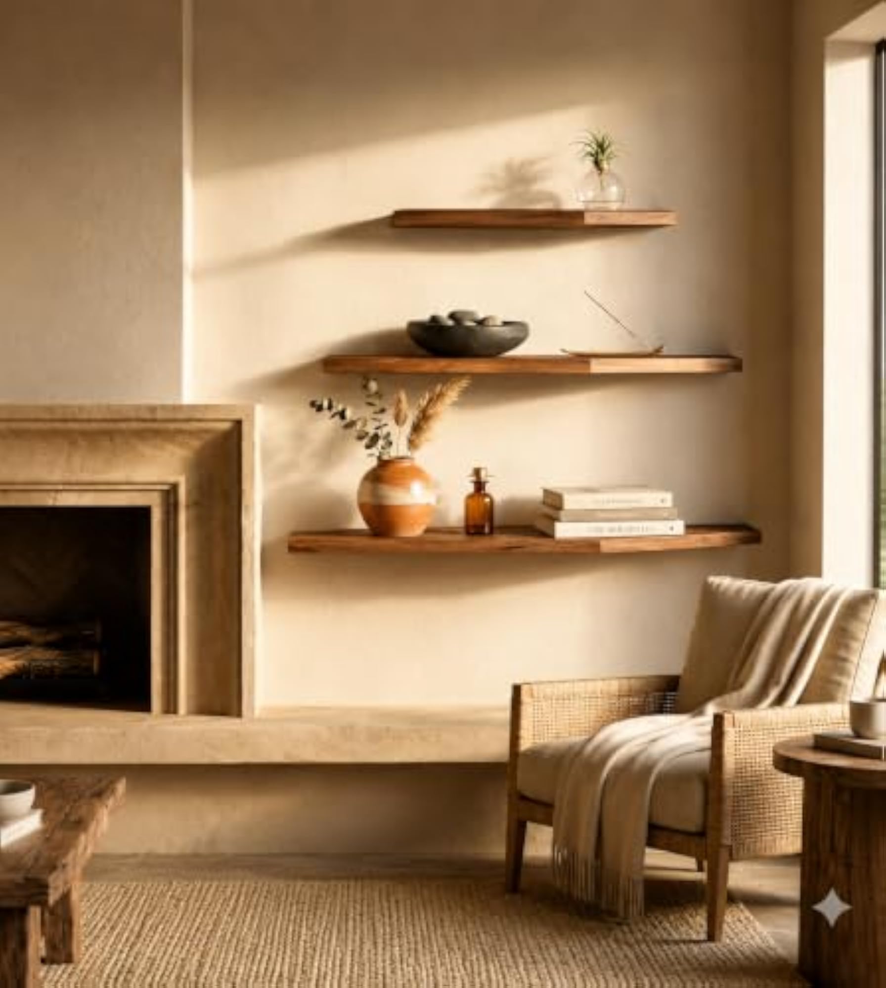 Set of 3 Graduated Sizes Mango Wood Floating Wall Shelves