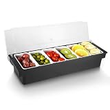 WICHEMI Fruit, Veggie & Condiment Caddy with Lid Dispenser Tray Plastic Garnish Station for Bartendi