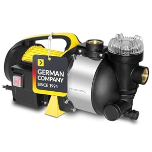 TROTEC Gartenpumpe TGP 1005 ESF – Pumpe mit Leistung 3500 l/h, 1000 W – Förderdruck 4,2 bar, Förderhöhe 42 m, Ansaughöhe 7 m, Wasserpumpe für Regenfässer, Zisternen, Gartenteiche