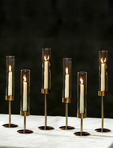 NUPTIO Hurricane Candle Holder for Centerpiece, Set of 6 Candlestick Holder
