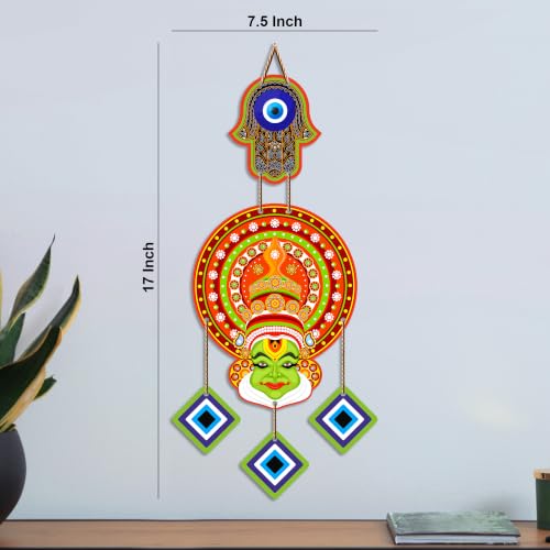 Image of Artvibes Kathakali Face Evil Eye Wall Hanging for Home Entrance Decor | Traditional Kerala Art Wall Decor with Nazar Battu Protection and Positive Energy Vastu Gift (WH 85149N)