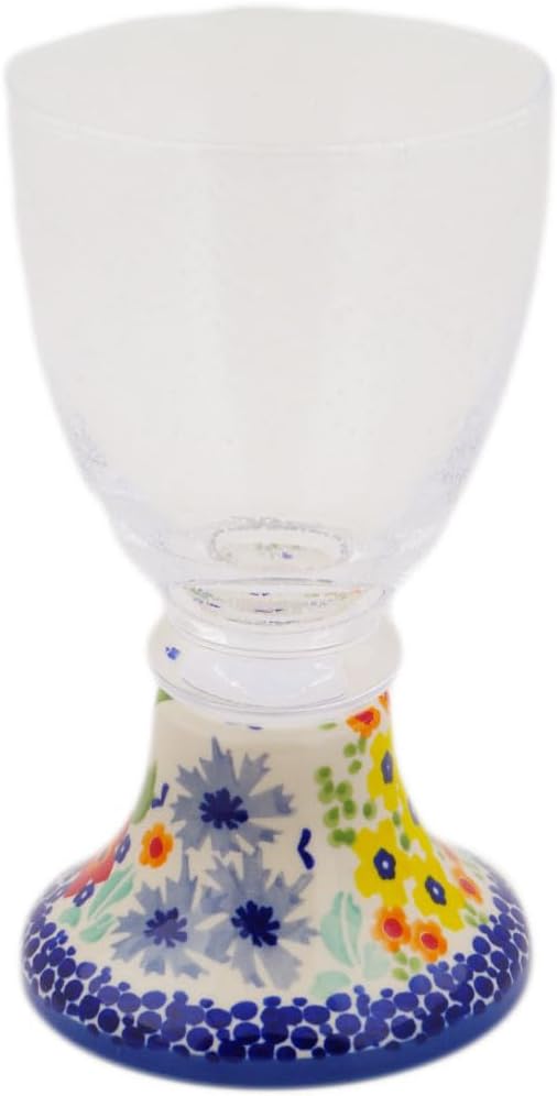 Polmedia Polish Pottery Wine Glass UNIKAT - Vibrant Hanging Garden Pattern Handmade in Boleslawiec Poland + Certificate of Authenticity