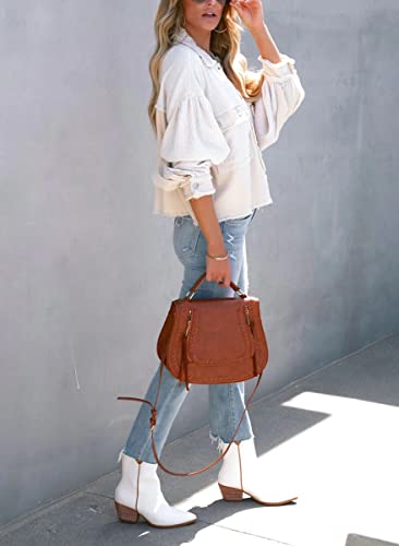 Women's Fall Casual Cropped Waffle Knit Jacket Button Down Spliced Denim Shacket Tops4