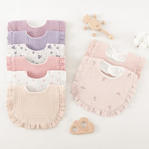 Bearmoss 8 Pack Muslin Baby Bibs for Drooling and Teething, Soft Bibs for Girls, Boys, Newborn (Pink Purple)