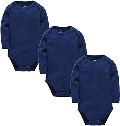 kavkas Long Sleeve Baby Bodysuit for Boys and Girls Newborn Cotton Vests Undershirts Infant Solid One Piece Baby Clothes 3 Pack (0-3M)
