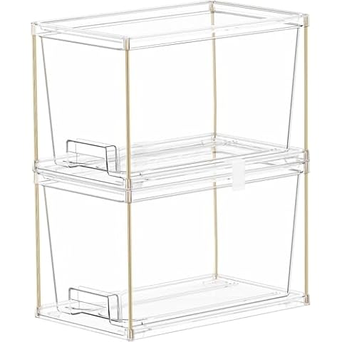 Weidace 2 Pcs Clear Stackable Storage Drawers, Acrylic Bathroom Counter Organizer, Storage Bins For Vanity for Counter, Undersink, Home Organization and Storage Cover