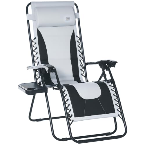 Image of Outsunny Zero Gravity Lounger Chair with Padded Seat Light Grey