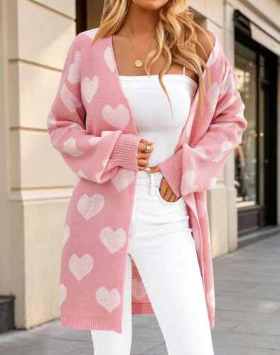 Image of Oversized Long Cardigan Sweaters for Women Cute Heart Fall Coats Outfits | Soft Knit Long Sleeve Cardigans, Winter Fall Clothes, Dressy Casual Office Work Teacher Outfits