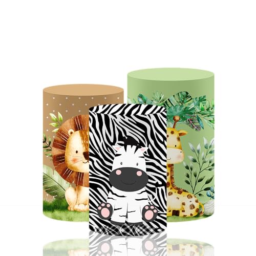 Cartoon Animals Theme Cylinder Display Pedestal Covers, Set of 3,Lion, Zebra, Giraffe, Spandex Tablecloth for Party Events (HP-2386-88-89,Large-Set of 3) by NIVIUS PHOTO - Used condition - US$25.52