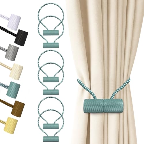Hion Magnetic Curtain Tiebacks Blue 6pcs, Curtain Holdbacks Hooks Holders