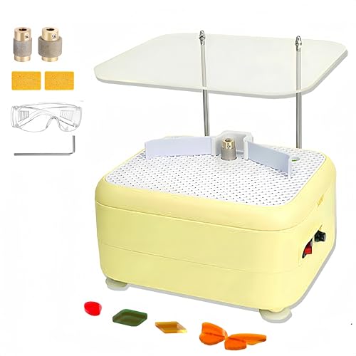 Stained Glass Grinder, 110V 60W Mini Portable Glass Grinder Tool with Protective Baffle, Glass Art Grinding Machine with 3/4” & 1” Grinder Bits and Cleaning Sponges (Yellow)