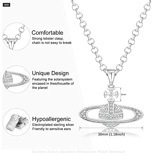 Saturn Necklace Planet Necklace Crystal Rhinestone Necklace Y2k Aesthetic Pendant Necklace for Women Girls Best Friend Girlfriend Birthday Anniversary Jewelry Gift, silver4