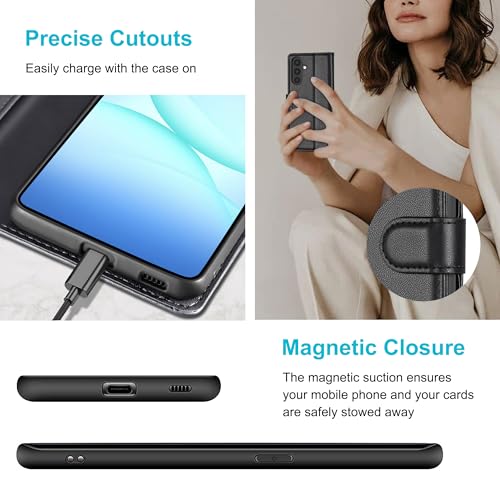 Kuafcase for Samsung A17 Case with 4 Card Slots Magnetic Closure Kickstand Shockproof Protective Phone Case for Samsung Galaxy A17 - Black - Image 6