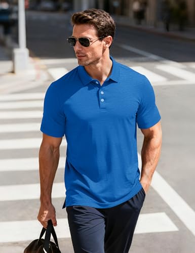 Image of MAGCOMSEN Men's Short-Sleeve Polo,Golf Shirts for Men 3-Button Moisture Wicking,Athletic Casual Collared T-Shirt
