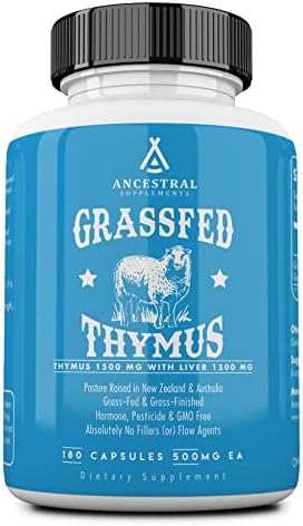 Ancestral Supplements Grass Fed Ovine (Sheep) Thymus Glandular Extract, 3000mg, Histamine, Allergy and Immune Support Supplement with Grass Fed Beef Liver, Non-GMO, 180 Capsules