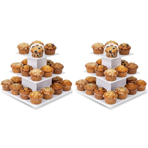 NWK Square Stable Spacious Cupcake Stand Cake Stand for 24 Jumbo Muffins or 29 Standard Cupcakes, for Wedding Birthday Baby Shower Tea Party Decorations (2)