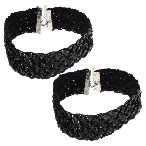 Warmhm Lot de 2 Colliers Ras-du-cou à Sequins Noirs en Paillettes, Choker Féminin Festif, Accessoires de Fête pour Femmes et Filles, Décoration Mode...