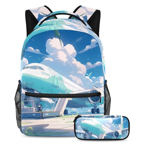 Sac à dos motif avion bleu pour la rentrée scolaire des garçons et adolescents