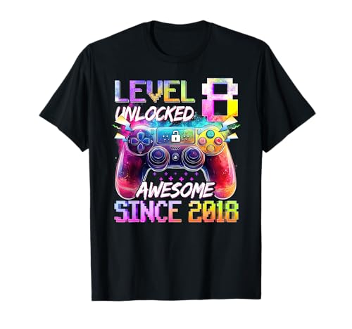 Level 8 Unlocked Official Teenager 8th Birthday Video Gamer T-Shirt