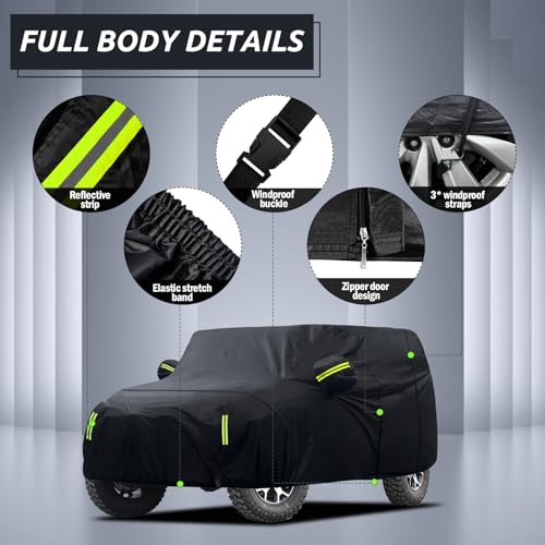 Image of Car Cover Custom Fit for Jeep Wrangler 4 Door 2006-2026 JK JL, Migaven Waterproof Full Exterior Cover Rain Sun Protection with Door Zipper