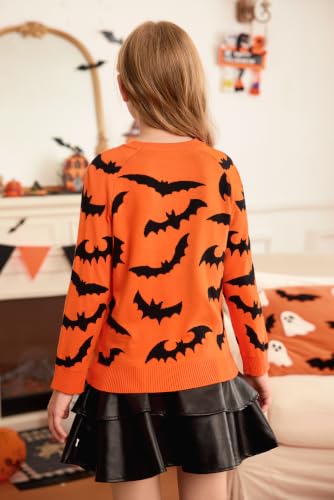 Image of Girls Halloween Pattern Knit Sweater Funny Pullover Y2K 6-14 Years
