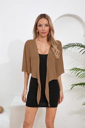 Image of TASAMO Women's 2026 Summer Lightweight Short Bolero Cardigan Shrug Sheer Tie Front Top 3 /4 Sleeve Jacket for Dress