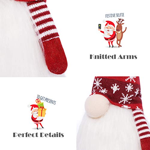 EDLDECCO Christmas Gnome with Light Timer 27 Inches Set of 2 Knitted Hat Nisse Figurine Plush Swedish Nordic Tomte Scandinavian Elf X'Mas Holiday Party Home Decor Ornaments (Red & Grey)