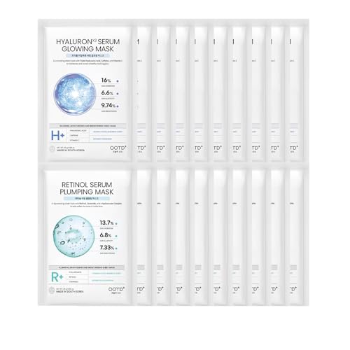 #OOTD Retinol + Hyaluron Serum Korean Sheet Mask Sheet Gift Pack [20 Count] Plumping Glowing...
