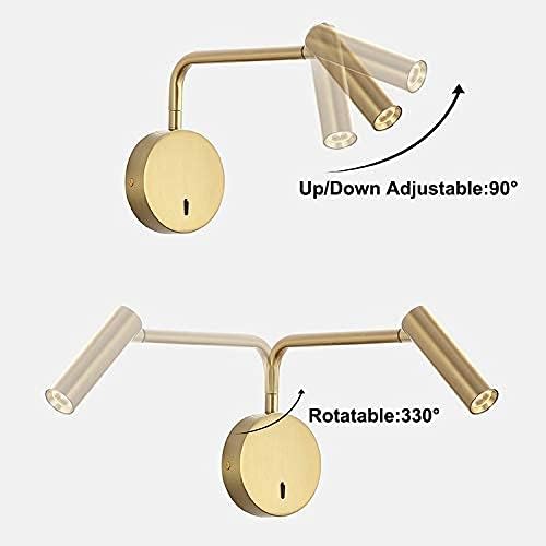 3W LED Wall Sconces Surfaced Mount Hotel Bedroom Bedside Reading Light Fixture Adjustable Directional On/Off Switch Gold 4000K