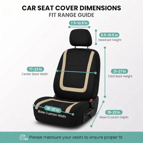 Image of FH Group Car Seat Covers Front Set in Cloth for Low Back Car Seats with Removable Headrest, Universal Fit, Automotive Washable for SUV, Sedan, Van Beige